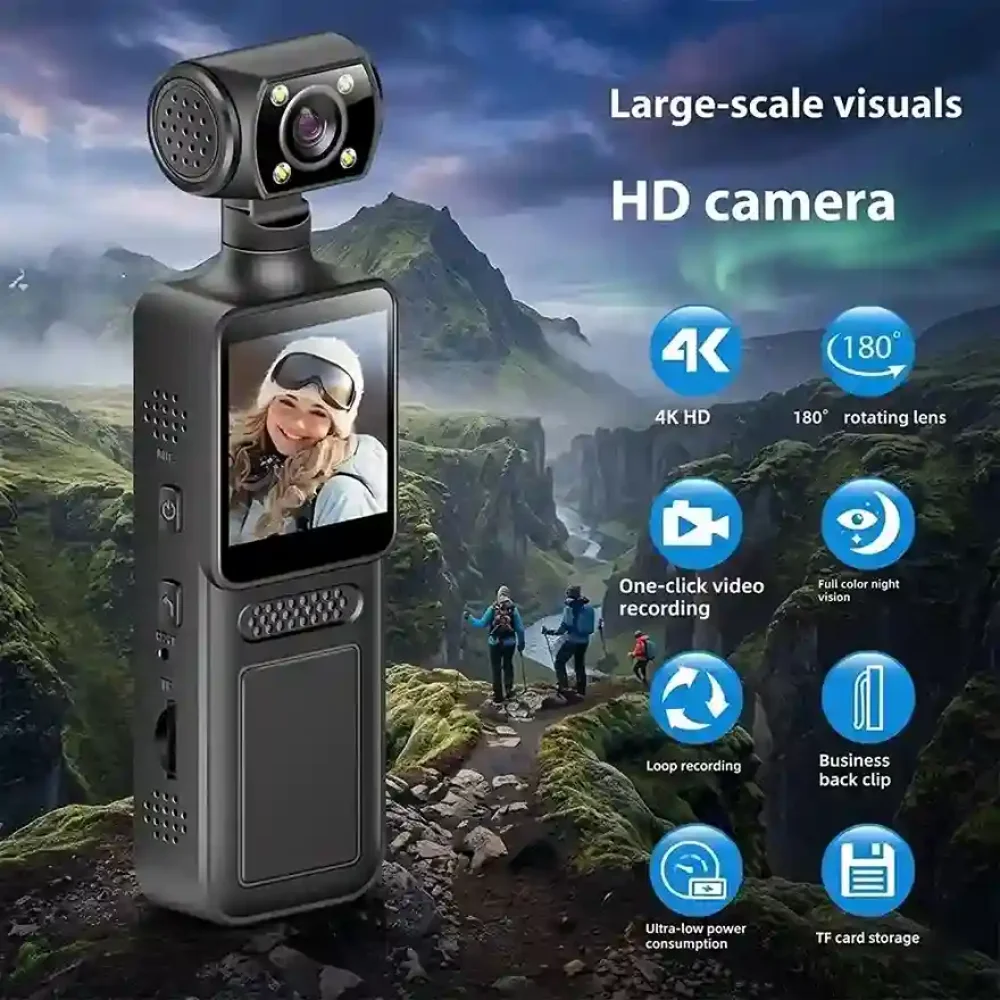4K HD Mini Body Camera with 180° Rotating Lens