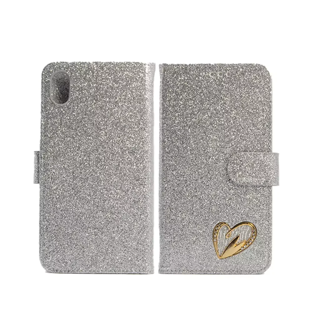 Shiny Leather Glitter Book Case for iPhone x