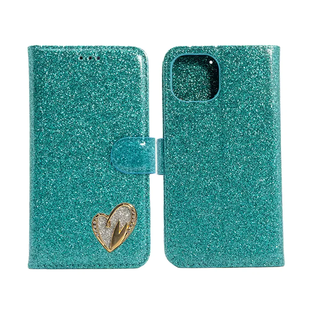 Shiny Leather Glitter Book Case for iPhone 14 Pro